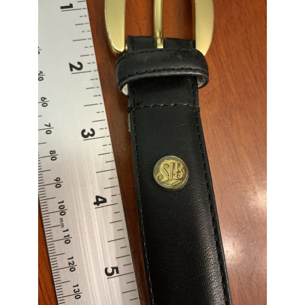 Vintage Women's St. Johns Bay Belt Cowhide Leather Sz L Black Gold Tone Buckle